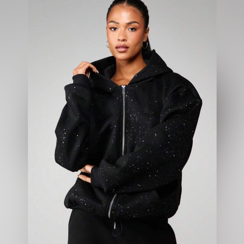 MISSGUIDED Sparkly Hooded Sweatshirt With Metallic Specks Full Zip Closure - Picture 5 of 5